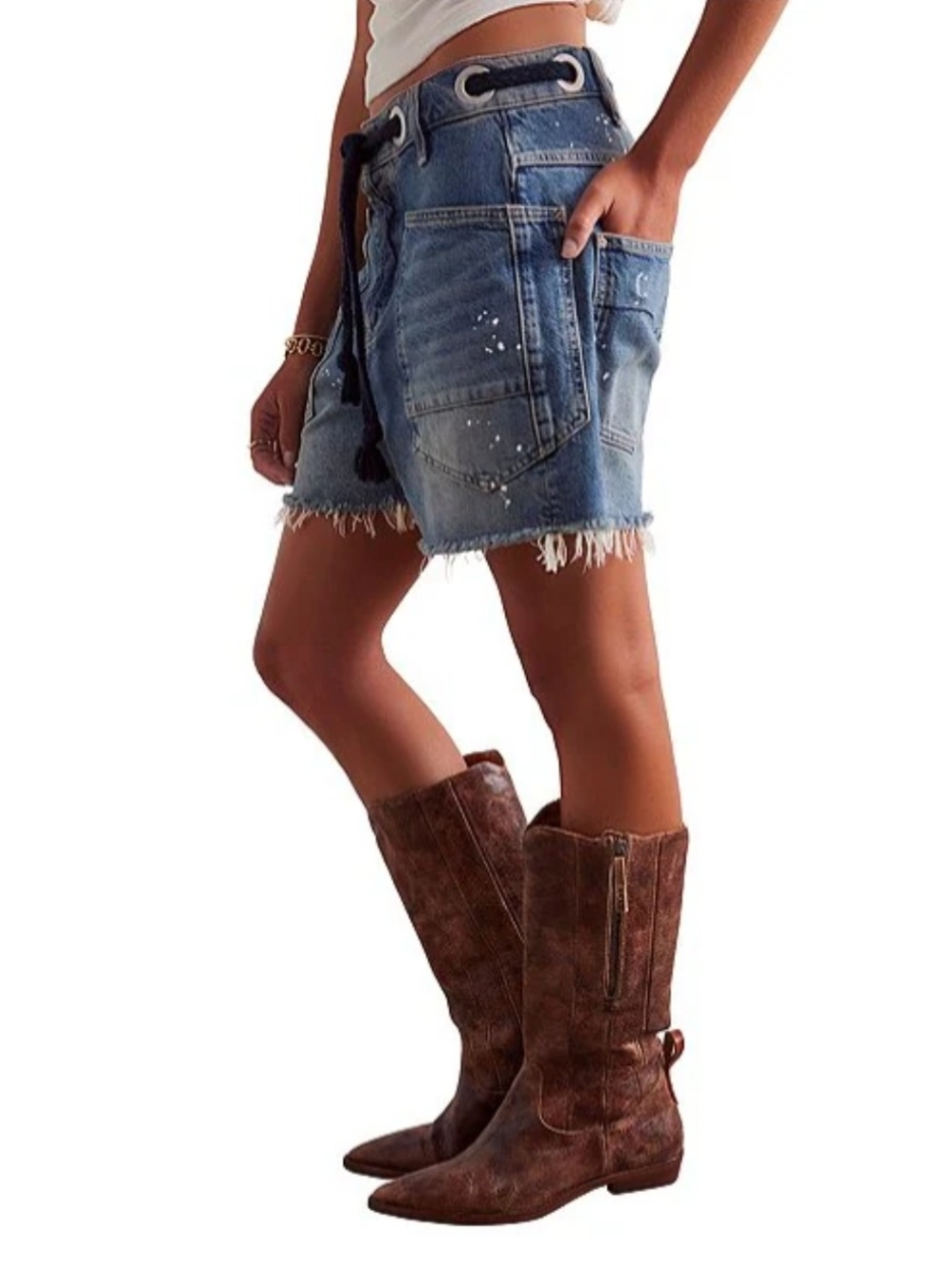 Free People Moxie Raw Hem Denim Shorts- Timeless Blue